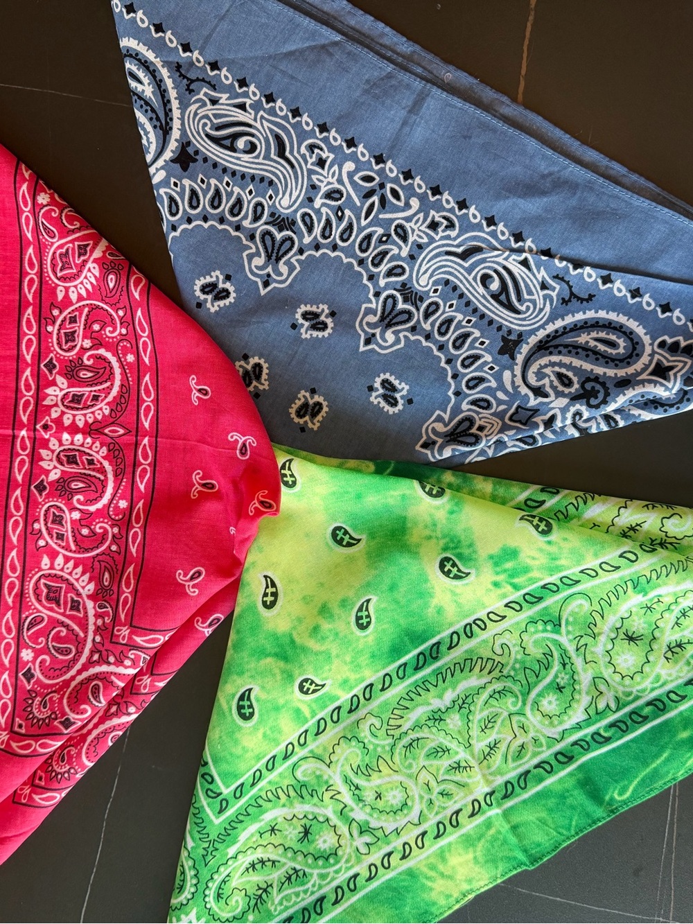 Classic Paisley Bandana Scarf Trio - Pink, Blue & Green